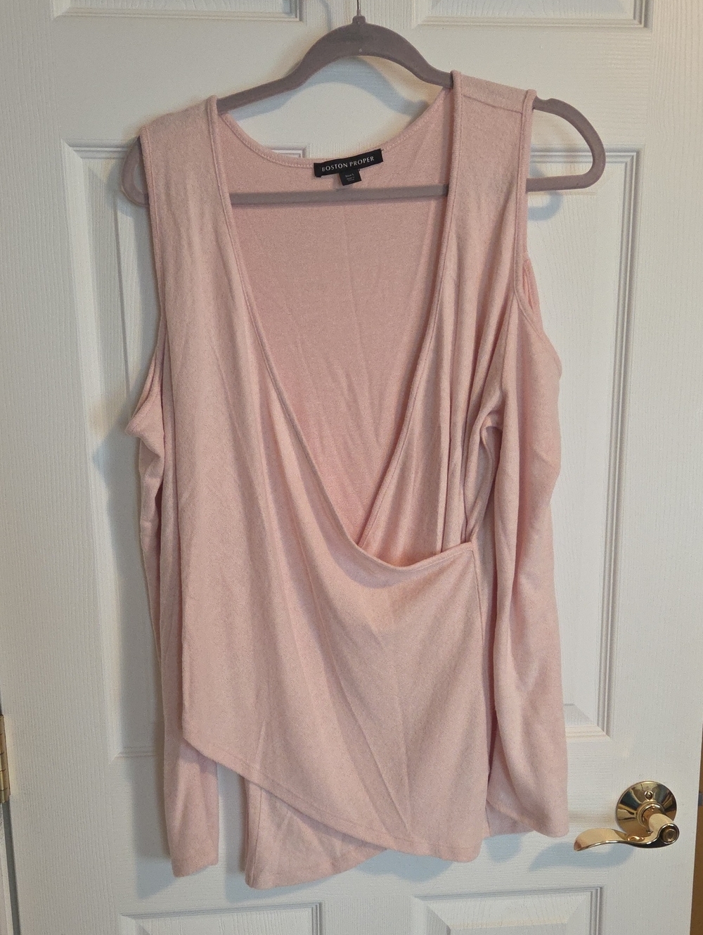 Boston Proper Light Pink Draped Cold-Shoulder Long Sleeve Top